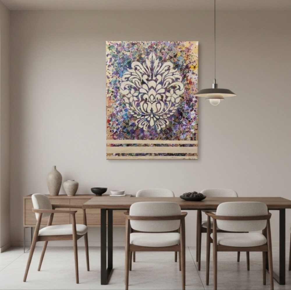 HANDCRAFTED Abstract Damask Painting HANDPAINTED Wall Art Decor HANDMADE Artwork
